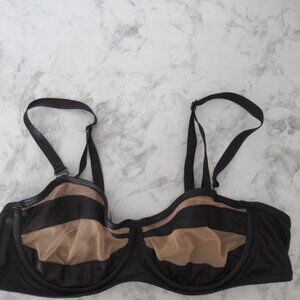Fredericks of Hollywood Bra S M Black Tan Sheer Bandage Underwire Back Closure